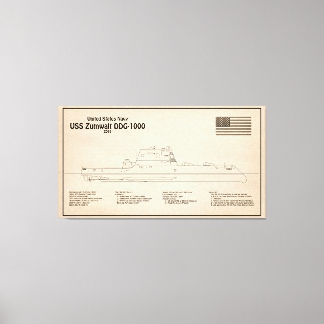 Lienzo USS Zumwalt - Planes de trazado de buques SD (Anverso)