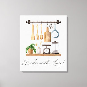 Lienzo Utensilios de Cocina Acuarela Frase de Cocina