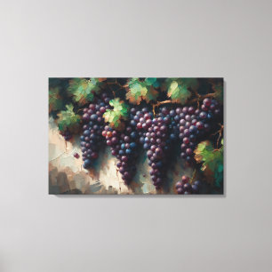 Lienzo Uvas moradas en la pintura de aceite de vino