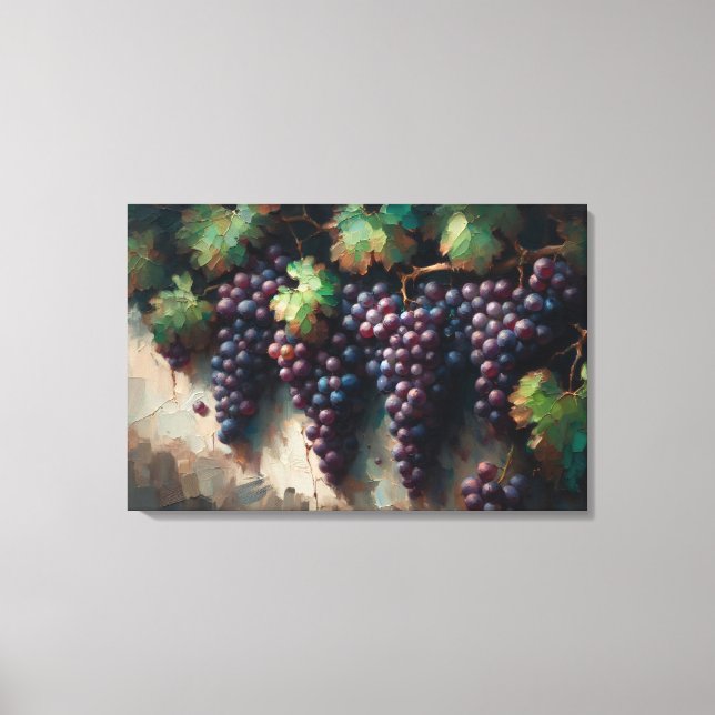 Lienzo Uvas moradas en la pintura de aceite de vino (Anverso)