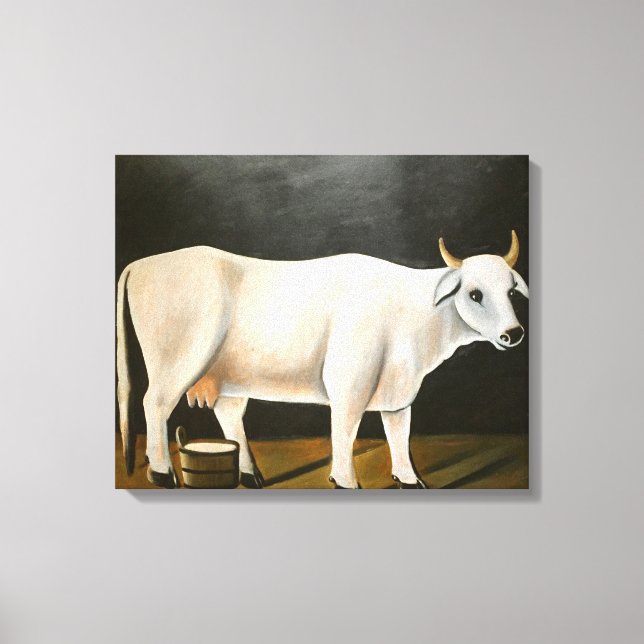 Lienzo Vaca blanca sobre fondo negro (animal de granja) (Anverso)