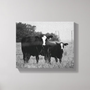 Lienzo Vaca blanca y negra con su ternera 8x10