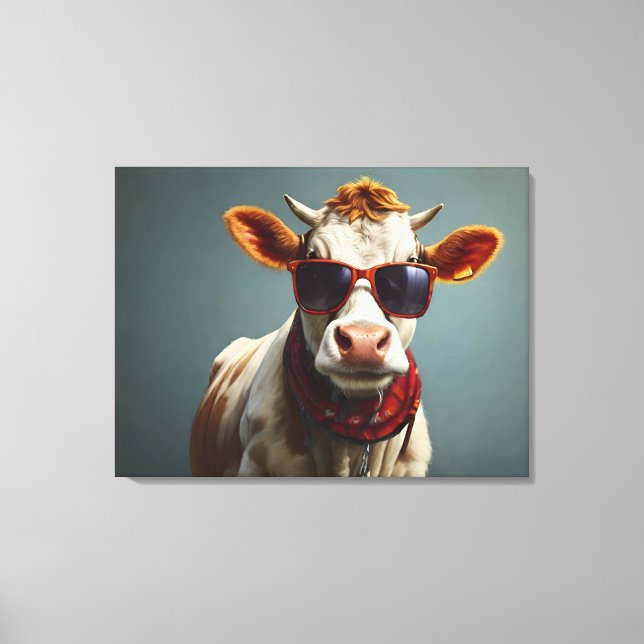 Lienzo Vaca con gafas de sol (Anverso)