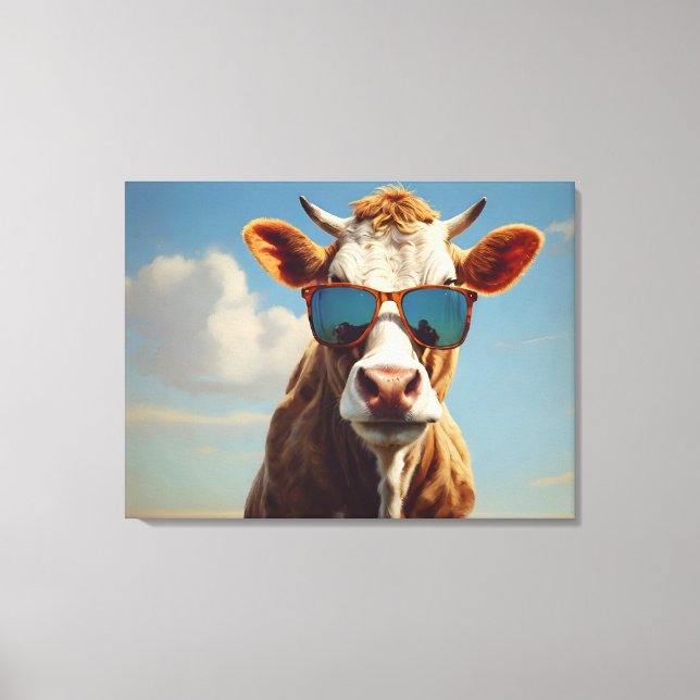 Lienzo Vaca con gafas de sol (Anverso)