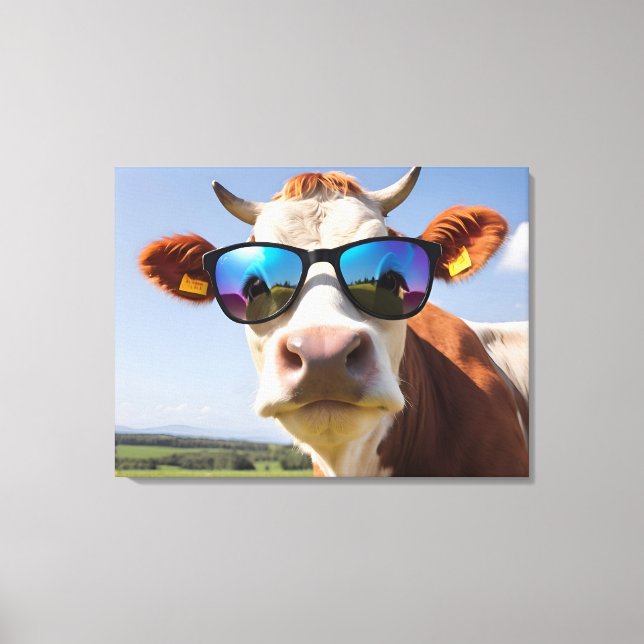 Lienzo Vaca con gafas de sol (Anverso)