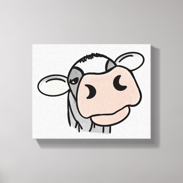 Lienzo vaca de dibujos animados negro blanco rosa beso gr (Anverso)