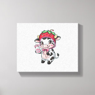 Lienzo Vaca de fresa Kawaii Anime Fresa Leche _2
