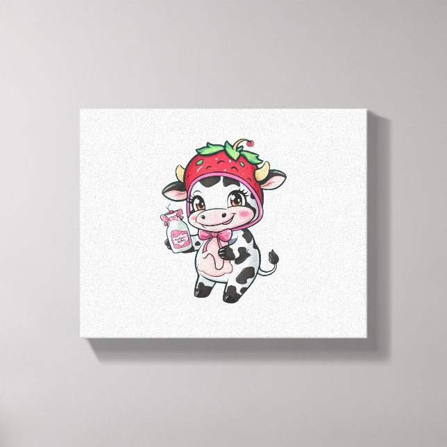 Lienzo Vaca de fresa Kawaii Anime Fresa Leche _2 (Anverso)