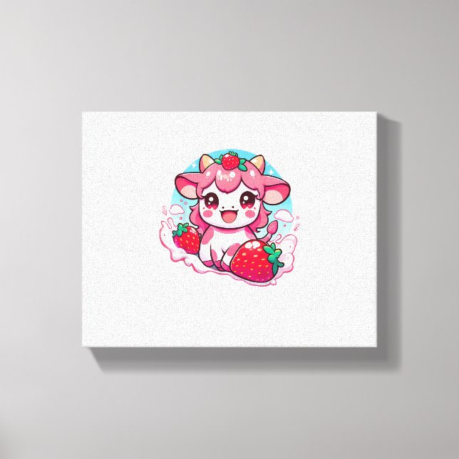 Lienzo Vaca de fresa Kawaii Anime Fresa Leche _3 (Anverso)