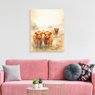 Lienzo Vaca de las Tierras Altas - Animales en Acuarela