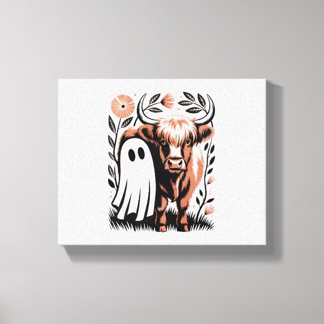 Lienzo Vaca de las Tierras Altas Fantasma Halloween Rústi (Anverso)