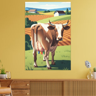 Lienzo Vaca divertida estilo Parques Nacionales WPA años 