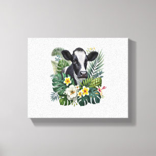 Lienzo Vaca en selva floral, vaca tropical