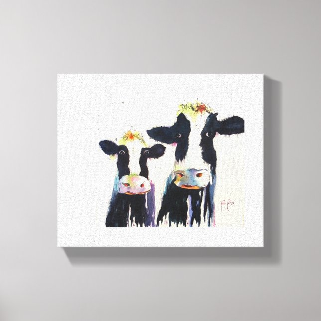 Lienzo Vacas blancas negras y blancas de agua original (Anverso)