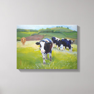 Lienzo Vacas del Holstein-frisón y pintura de paisaje