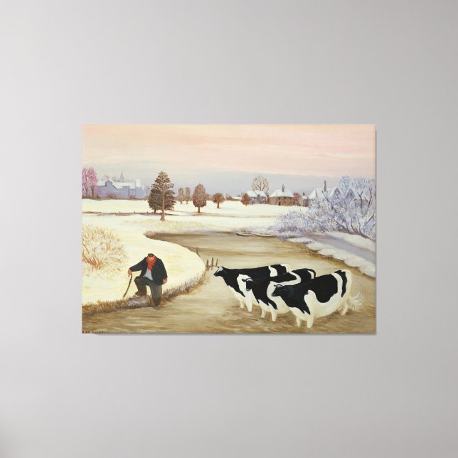 Lienzo Vacas en un río de invierno (Anverso)