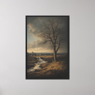 Lienzo Valle con arroyo y árbol solitario
