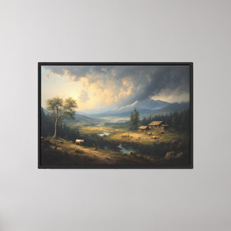 Lienzo Valle montañoso con cabaña pastoral