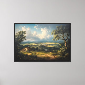 Lienzo Valle pastoral con cabaña
