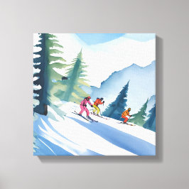 Lienzo Vamos a esquiar | Acuarela de invierno