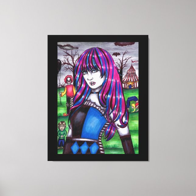 Lienzo Vampiro Circus Freak monstruos dibujo original (Anverso)