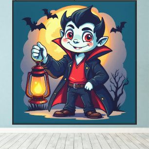 Lienzo Vampiro Lindo con Linterna Kawaii Halloween