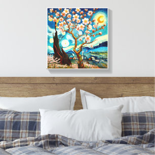 Lienzo Van Gogh Almond Blossom Landscape Moon