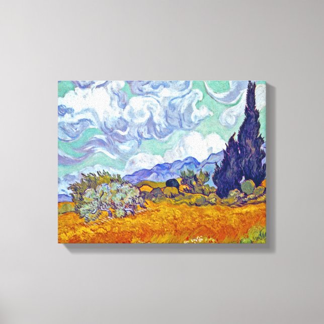 Lienzo Van Gogh - Campo de trigo con cipreses (Anverso)