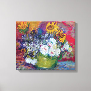 Lienzo Van Gogh - Naturaleza muerta con rosas y girasoles