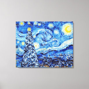 Lienzo Van Gogh Noche estrellada - Árbol de Navidad blanc