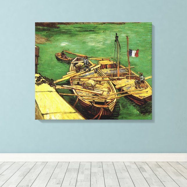 Lienzo Van Gogh Quay con hombres descargando barcazas de  (Insitu (piso de madera))