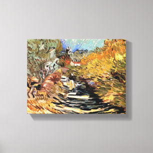 Lienzo Van Gogh - Un camino en Saint-Remy con figura feme