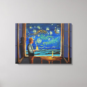 Lienzo Van Gogh y las luciérnagas nocturnas estrelladas