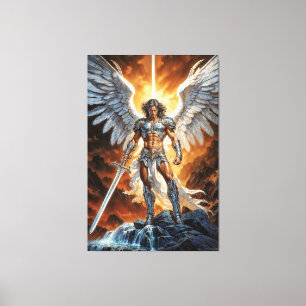Lienzo Vanguardia Dorada del Cielo Arcángel Miguel