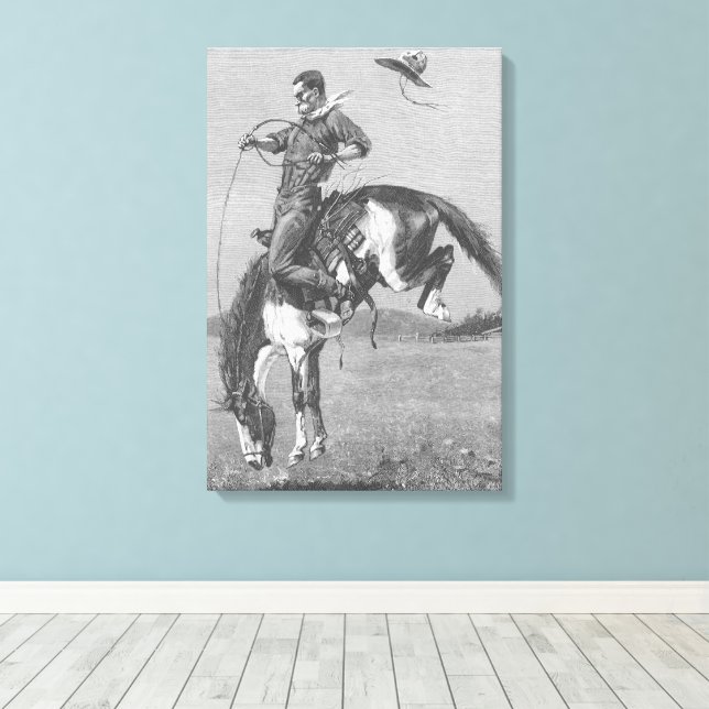 Lienzo Vaqueeros de Rodeo Antiguo, Potro Salvaje por Remi (Insitu (piso de madera))