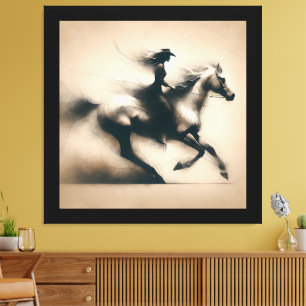 Lienzo Vaquera montando un caballo, gallina de la vaca oc