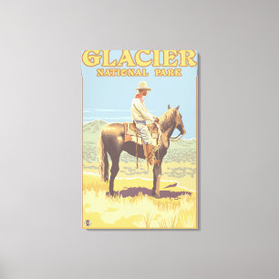 Lienzo Vaquero a caballo - Parque Nacional Glacier