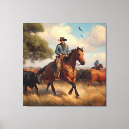 Lienzo Vaquero en caballo bayo