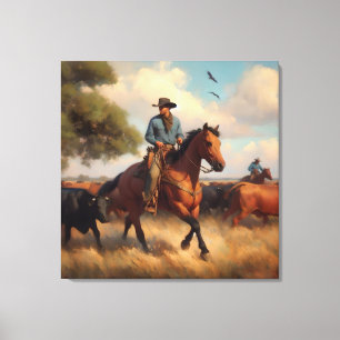 Lienzo Vaquero en caballo bayo