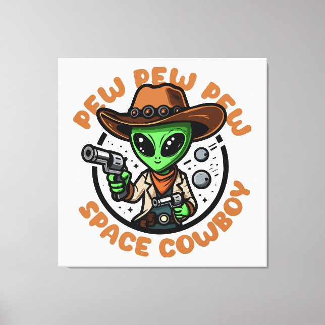 Lienzo Vaquero Espacial Alien Divertido (Anverso)