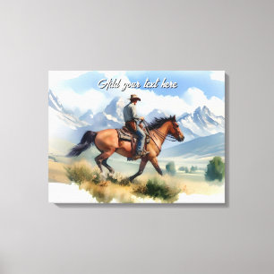 Lienzo Vaquero moderno montando un caballo bayo