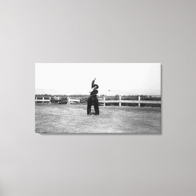 Lienzo Vaquero Practicando Sus Habilidades De Lasso (Anverso)