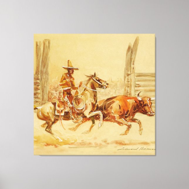 Lienzo Vaquero y toro por Edward Borein (Anverso)