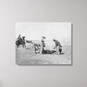 Lienzo Vaqueros haciendo promoción de una foto de ternera