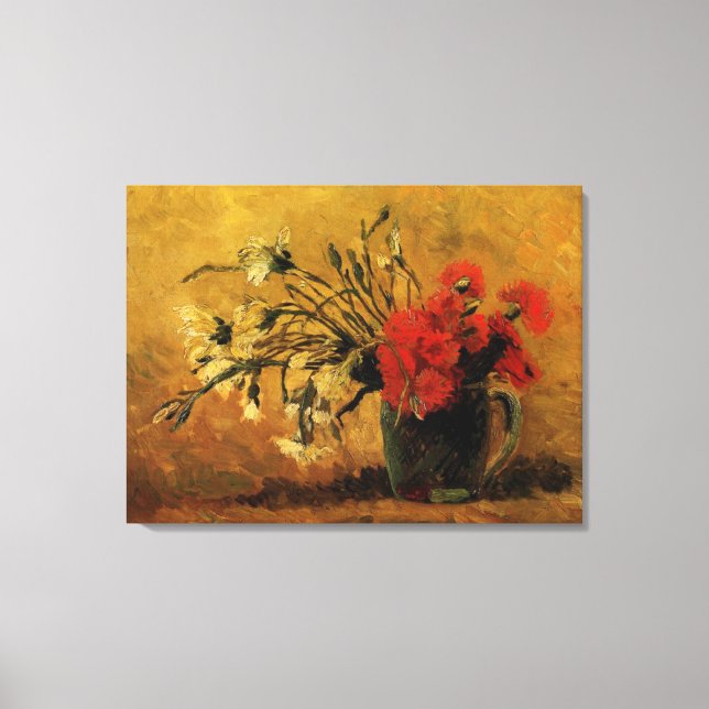 Lienzo Vase con claveles rojos y blancos (Anverso)