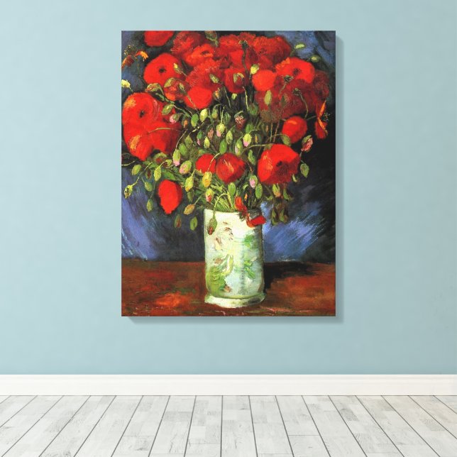 Lienzo Vase con los pipetas rojos de Vincent van Gogh (Insitu (piso de madera))