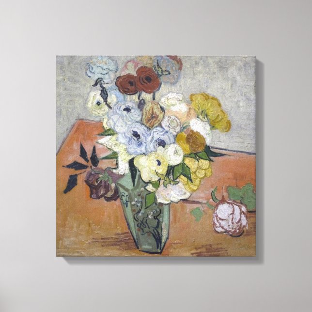 Lienzo Vase japonesa Van Gogh con Rosas y anémonas (Anverso)