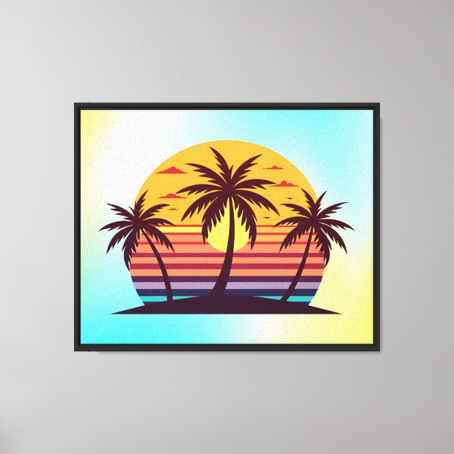 Lienzo Vector Atardecer con Palmeras (Anverso)