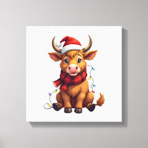 Lienzo Vector de vacaciones navideñas vintage de vaca de