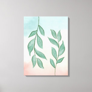 Lienzo Vegetación acuarela en un fondo rosa pastel
